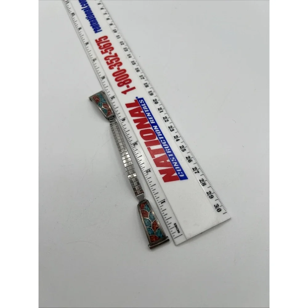 Watch Band Turquoise Coral Inlay Tips Stretch Southwest Nava Twist Women's